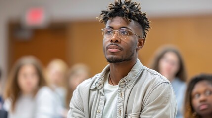 Fototapeta premium Senior African American student presenting during a classroom course