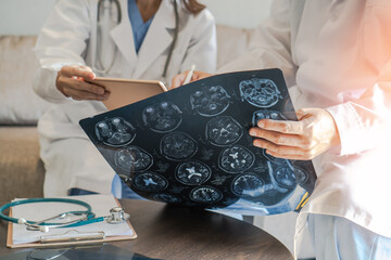 ER surgical doctor teamwork, surgery medical team, professional brain and neurological surgeon with...