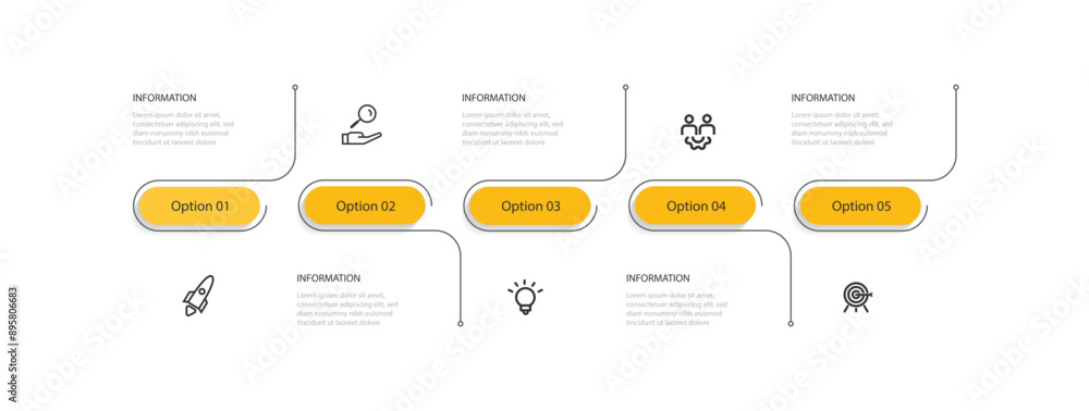 Fototapete 5 line process infographic template vector with icons suitable for web presentation and business inf