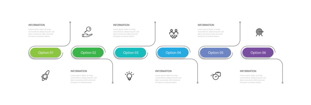 6 step process infographic template with icons suitable for business information, workflow and web graphic visualization