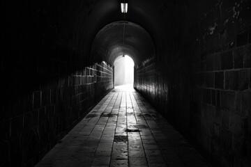Obraz premium Tunnel of Contrast: Abstract Concept of Light and Darkness Beyond the Arch Door