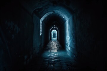 Obraz premium Tunnel of Darkness: Abstract Concept of a Cold Corridor Leading to the Light at the End
