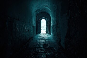 Obraz premium Tunnel of Light: Abstract Concept of Contrast Between Darkness and Doorway