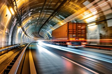 Obraz premium Tunnels for Fast and Efficient Transportation: Truck Passing Through the City Underground