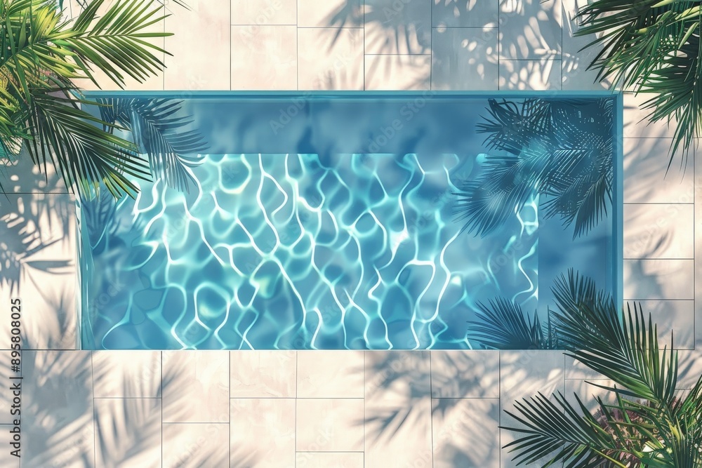 Poster a beautiful swimming pool with crystal clear water reflecting the bright sunlight. the shadows of th