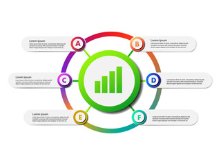 Infographic circle. Process chart. Vector diagram with 6 options. Can be used for graph, presentation, report, step options, web design.