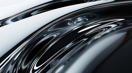 An abstract background with dark gray, silver, and metallic tones, featuring curved lines.