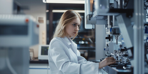 Laborantin arbeitet an Maschine
