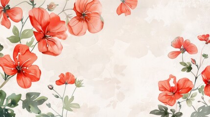 Watercolor Floral Background with Red Flowers