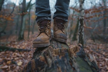 hiking boots in the forest 