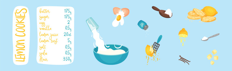 Traditional Lemon Cookie Recipe with Ingredient Vector Set