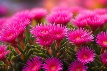 Ice plant flowers vibrant bokeh background, AI Generated