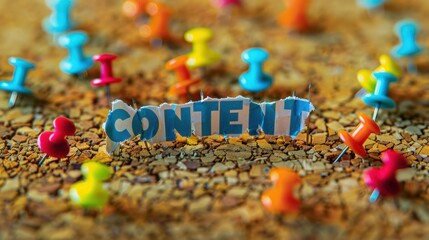 The word "Content" with pushpins