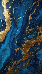 Obraz premium A mesmerizing abstract artwork featuring swirling patterns of deep blue and gold, creating a stunning marbled effect with flowing lines and rich textures
