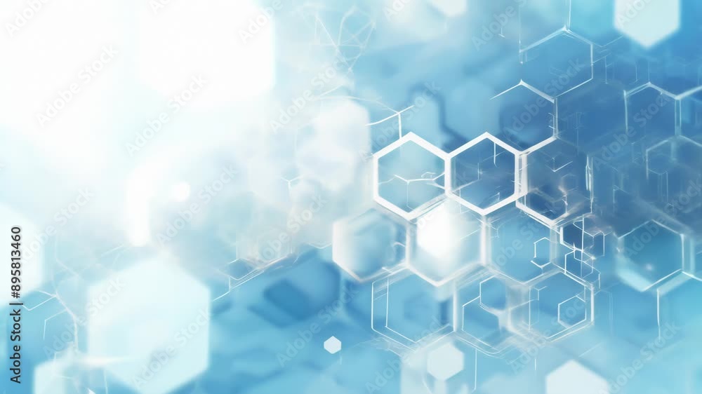 Poster Abstract blue background with hexagonal shapes and light flare effects. Futuristic and technological theme, ideal for innovation and digital concepts 