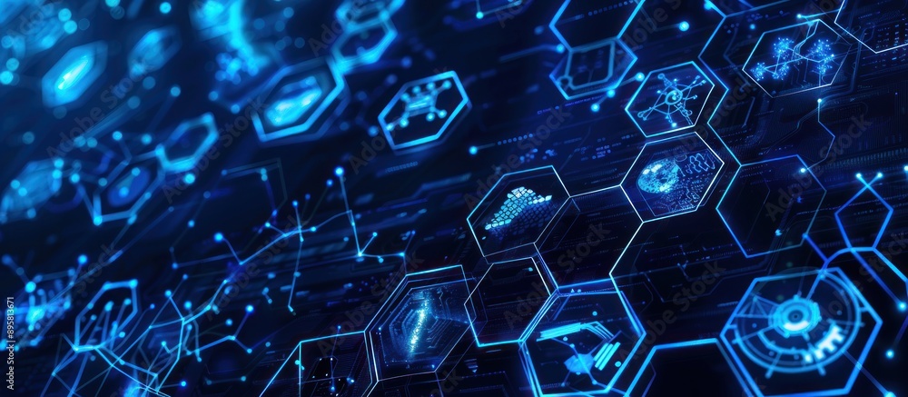 Poster abstract digital network with hexagon shaped elements