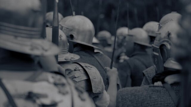 Illustration of Ancient Roman Soldiers in Authentic Battle Armor on the Battlefield