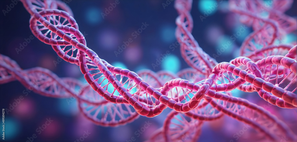 Wall mural Illustrative colored representation of an informational strand in genetic transcription and RNA polymerase