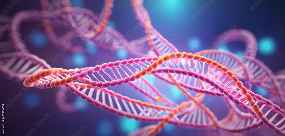 Wall mural Illustrative colored representation of an informational strand in genetic transcription and RNA polymerase