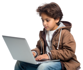 PNG Mexican child student studying online computer laptop electronics.