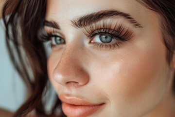 Fototapeta premium Stunning portrait of a beautiful woman with dramatic mega volume lash extensions...