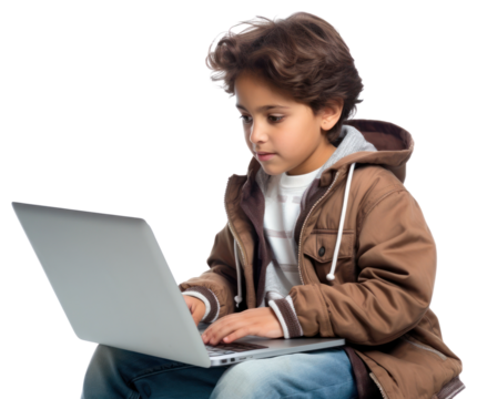 PNG Mexican child student studying online computer laptop electronics.