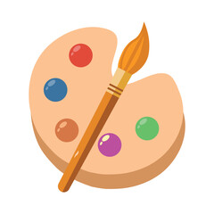 Painting tools elements cartoon colorful vector set. Art supplies: easel with canvas, paint tubes, pencil, watercolor, palette, brushes, Victor Art Illustration isolated White Background.