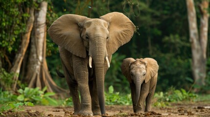 Fototapeta premium Wild Elephants Mother and Son