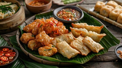 Popular Indonesian Snack Batagor Fried Fish Dumplings and Tofu with Peanut Sauce