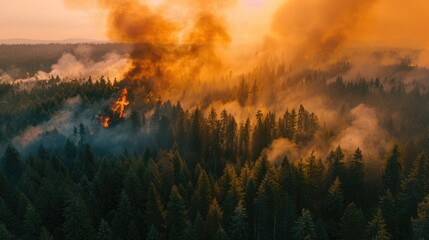 Fototapeta premium Forest fire produces a substantial smoke plume