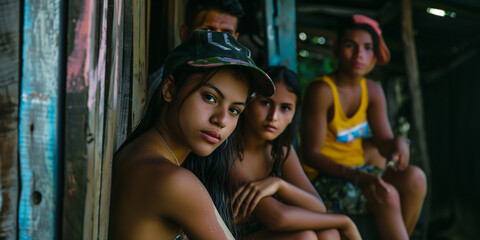 Latin friends enjoying each other's company in a favela