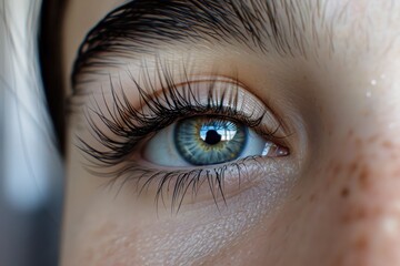 Close up of eye with eyelash extensions ,beauty salon treatment