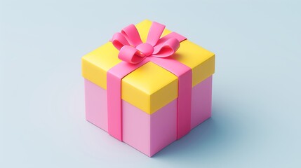Obraz premium Bright and Colorful Gift Box with Pink Ribbon and Bow