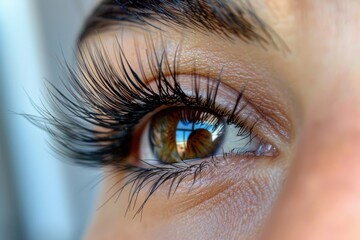 Fototapeta premium Close up of eye with eyelash extensions ,beauty salon treatment