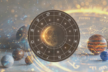astrology and zodiac signs, cosmic background with planets