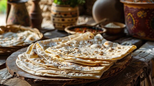 Georgian flatbread lavash displayed on the table