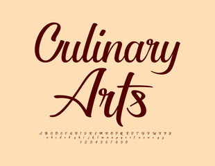 Vector stylish badge Culinary Arts. Trendy Calligraphic Font. Elegant Alphabet Letters and Numbers set.