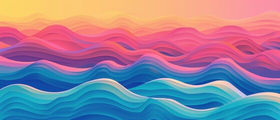 Patterned waves, gradient rainbow, flat design illustration