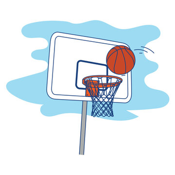 basketball hoop shot, orange ball, blue sky clip art preview