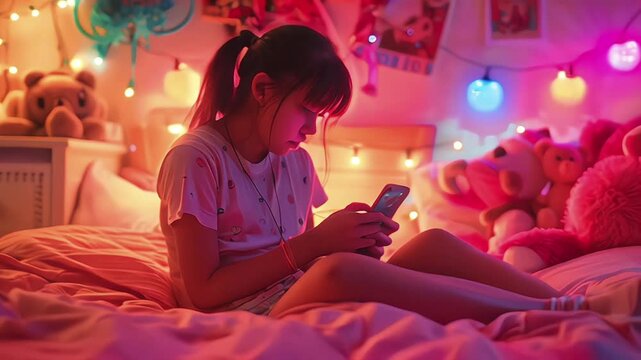 Teens and cyber bullying. Upset teen girl sitting on floor in her bedroom holding a phone. Being bullied on the internet in cyber space