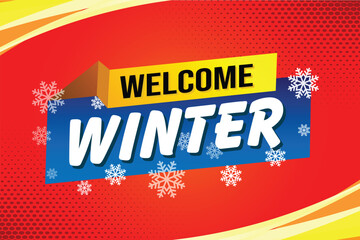 Fototapeta premium welcome winter word text concept icon logo sign symbol vector note blue style for use landing page, template, social media, web, mobile app, poster, banner, flyer, background, gift card, coupon