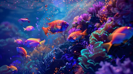 Fototapeta premium Vibrant coral reef teeming with colorful fish, a breathtaking underwater paradise