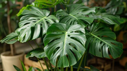 Detailed view of a rare Monstera with its large fenestrated leaves