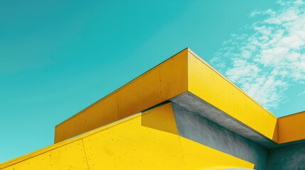 Yellow Ramp Skating Park with Blue Sky and Grey Concrete Vivid Architectural Feature