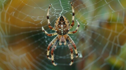 Araneus diadematus spider on a web in the garden