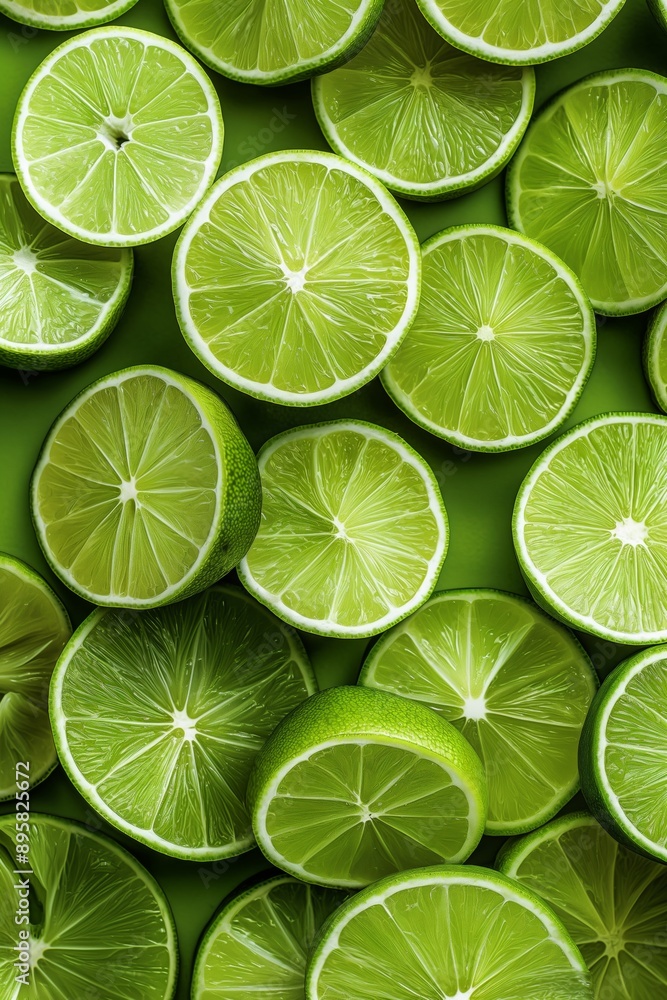 Aufkleber a close up of green lime slices on a green background. the lime slices are arranged in a way that th