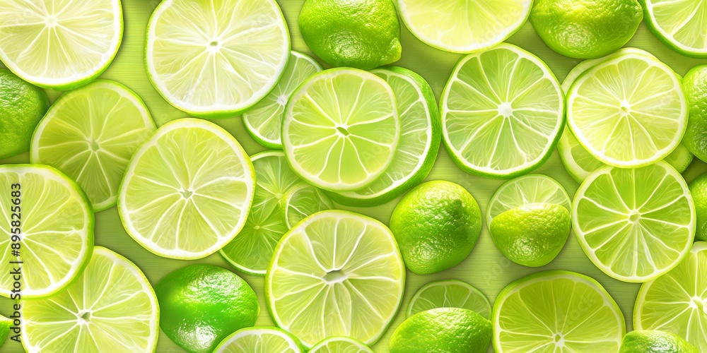 Aufkleber a close up of lime slices on a green background. the lime slices are arranged in a way that they loo