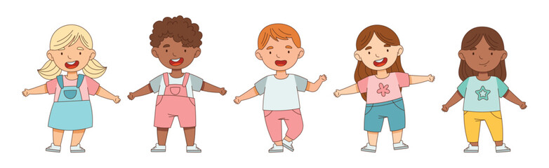 Happy Little Boy and Girl Standing with Open Arms for Hug Vector Illustration Set