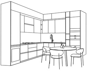 Kitchen interior sketches. Hand drawn furniture