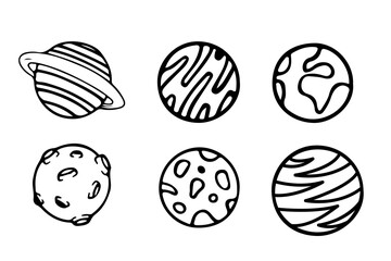 Doodle cosmos illustration set. Hand drawn abstract space planets. Vector sollar system on white background